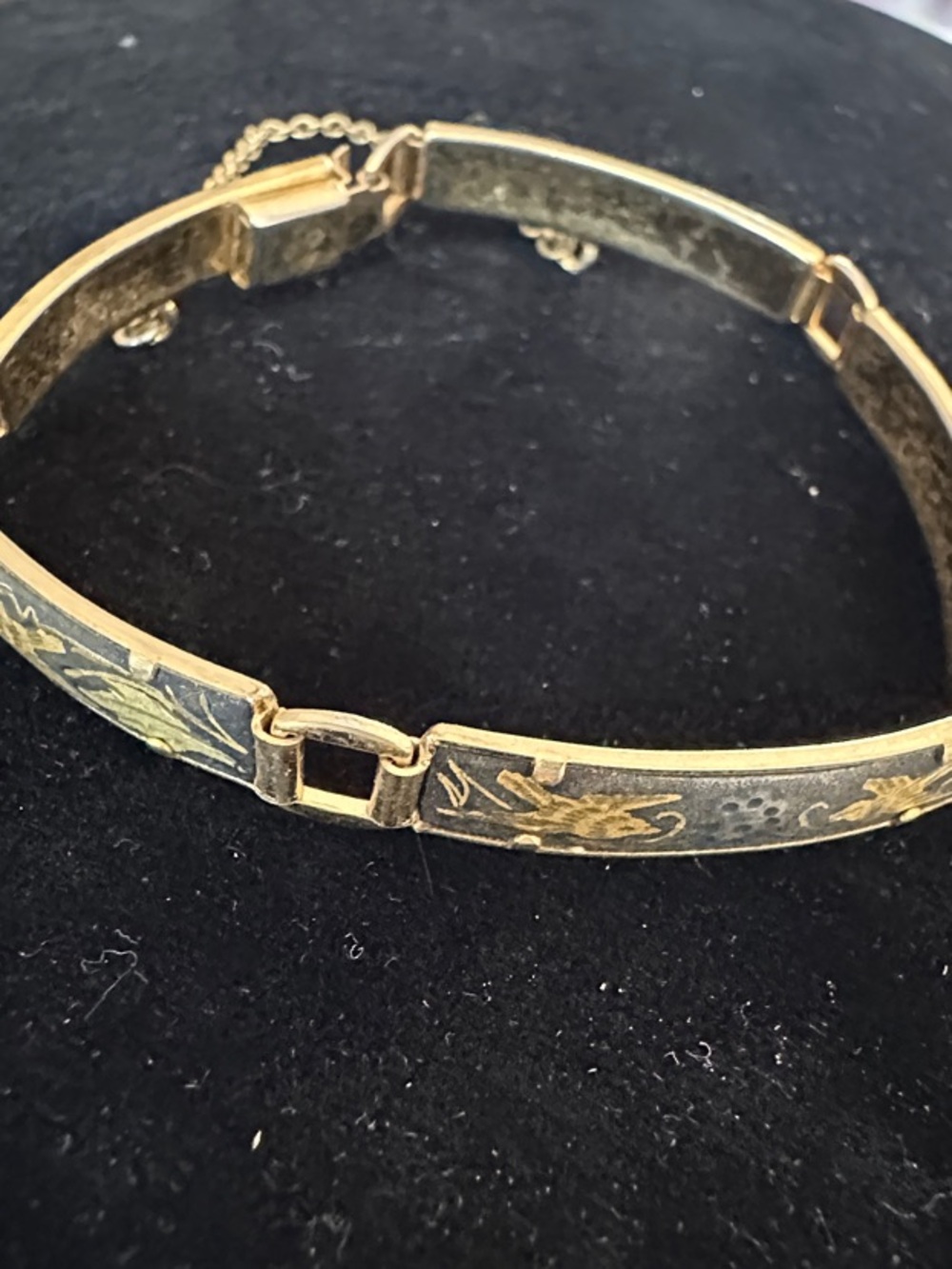 Damascene Gold-Tone Floral & Bird Motif Engraved Bracelet - Women